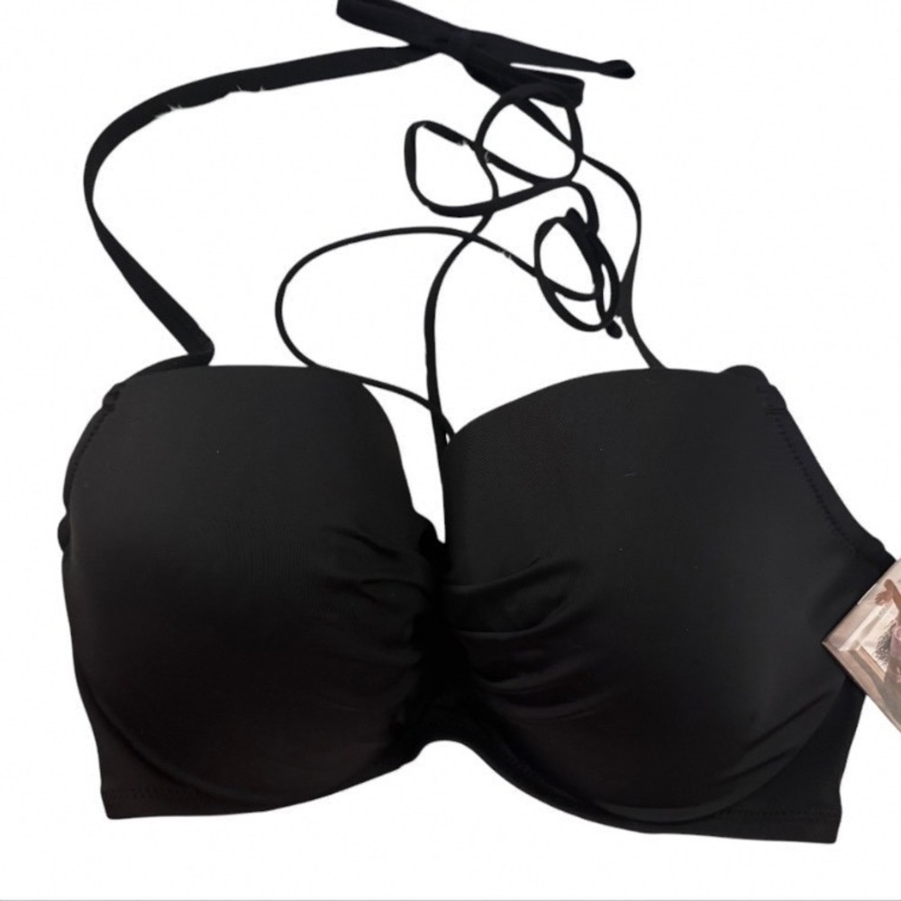 new With Tags black Smart & Sexy bathing suit halter push up top 34DDD